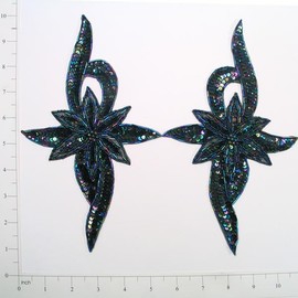Expo International Floral Star Sequin Patch Pack of 2 Appliques, Black Aurora Borealis