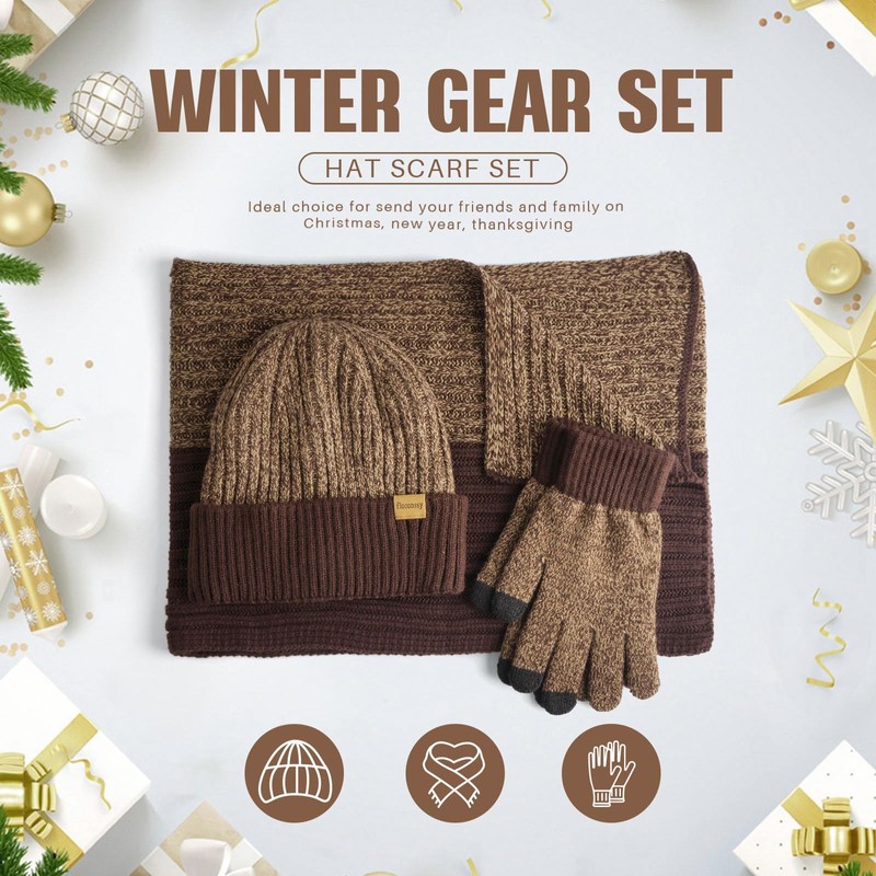 floconssy 3 PCS Men's Winter Hat Scarf Gloves Set, Warm