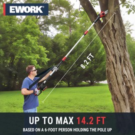 EWORK 20V 8-Inch Cordless Pole Saws for Tree Trimming, Extension Up to 14.2-Ft, Lightweight Only 6.5 Lbs, Auto Oiling Electric Pole Saw Battery Powered with Battery and Charger - EK-TT2008HH