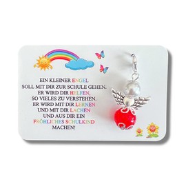 Schulkind 2025 Schutzengel Geschenk Ein kleiner Engel soll.. Mutmacher Glücksbringer Einschulung Schultüte Zuckertüte Karte (Rot)