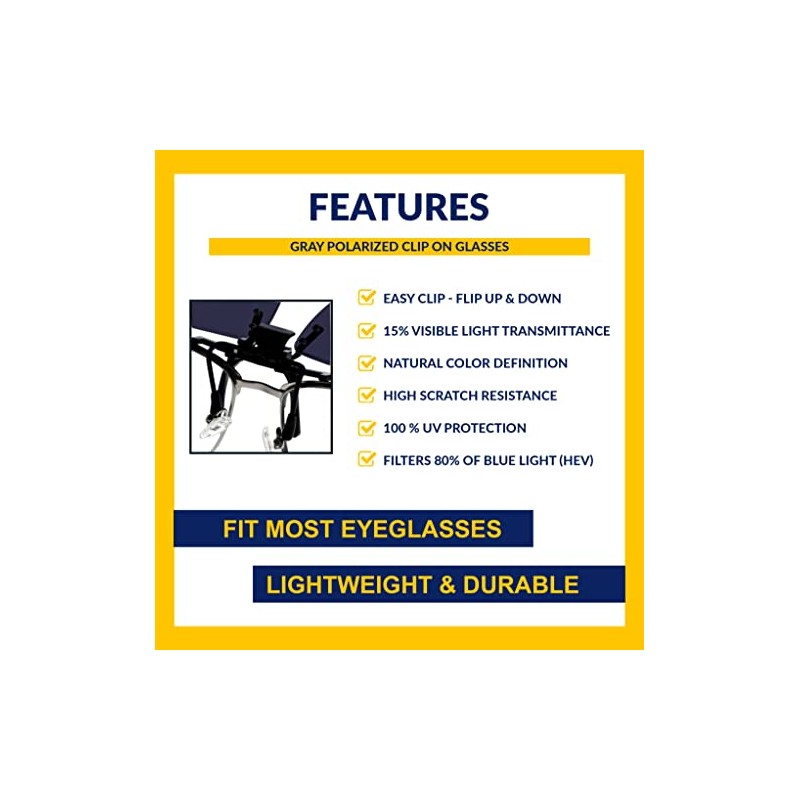 VS EYEWEAR Clip On Flip Up Polarized Sunglasses, C1, Gray,