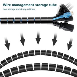 Cable Conduit Diameter 22 mm - 5 m, Flexible Cable Duct with 20 Cable Ties (4 x 200 mm) and Retractable Tool, Spiral Hose, Cable Tunnel Safe Cable Protection, Cable Management Office - Black