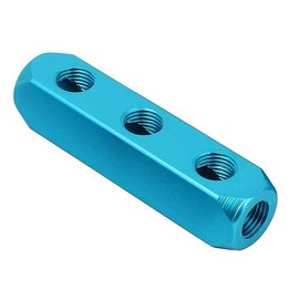 COMOK 19mm/0.75" Thread Dia 3 Way 6 Port Air Manifold Block Pneumatic Threaded Ports Aluminum Quick Connect Adapter, Blue