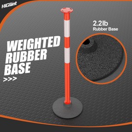 HiGiant 6 Pack 34 Inches Traffic Delineator Posts with Weighted Rubber Base, Portable Orange Safety Posts Cones with Reflective Collars and 5 Ft Plastic Chains for Parking Lot, Construction Work