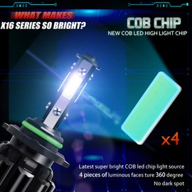 9006 HB4 - Kit de conversión de faros delanteros LED de luz baja de 6,500 K, luz blanca fría de haz bajo de 4 lados COB chip 9006, luz antiniebla de repuesto halógeno superbrillante, paquete de 2