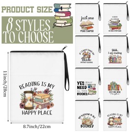 Cosblank 8 Pcs Book Club Gifts Book Lovers Sleeves Bulk with Zipper and Pocket Book Sleeve Pouch for Book Lovers Librarian Bookish Club Gifts, 11 x 8.7 Inch(Book,Flower)