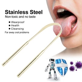 Raspador de lengua, raspador limpiador de lengua de acero inoxidable 304, herramienta portátil de cuidado bucal para refrescar el aliento para adultos y niños(Oro)