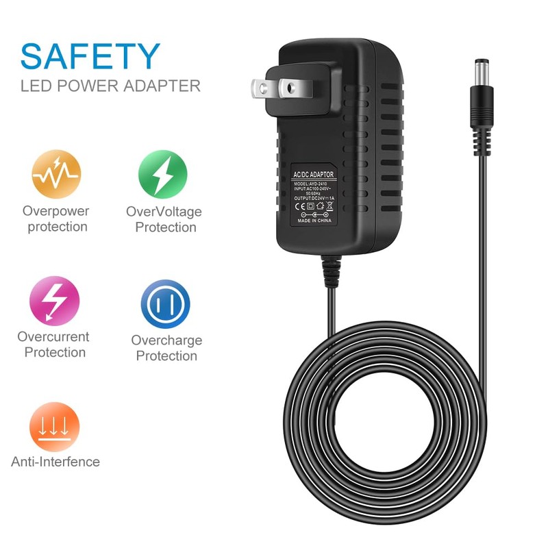 24V Power Supply, 1A 24W LED Lights Power Adapter, 100-240V