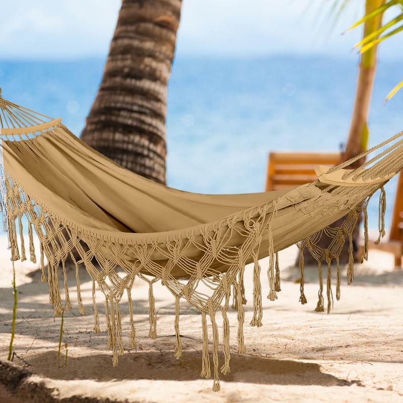 MOSFiATA Backyard Hammock with Tassels Max 500lbs Canvas Fabric Bohemian