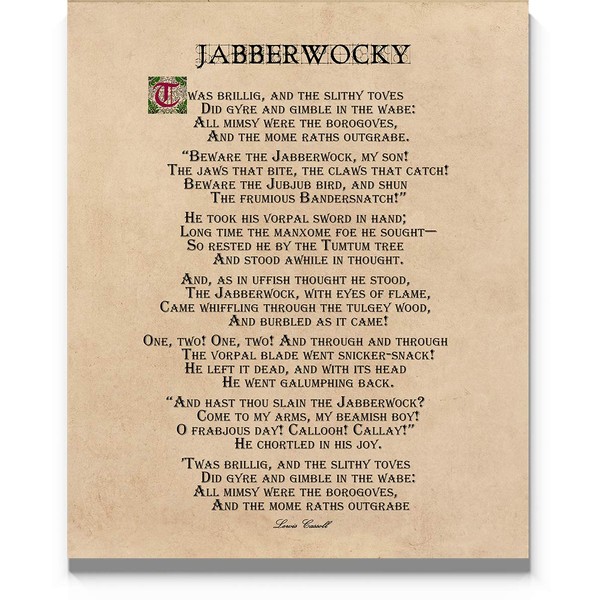 Jabberwocky Poem Wall Art, 11"x14" Unframed Print - Stunning Version of the Jabberwocky by Lewis Carroll, Wall Decor for any Home