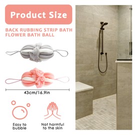 KFSCIP Loofah Sponge, 2 Pack Stretchable Body Scrubber, Extra Large Bath Sponge for Women and Men, Soft PE Material, Pink and Grey, 43 cm Long