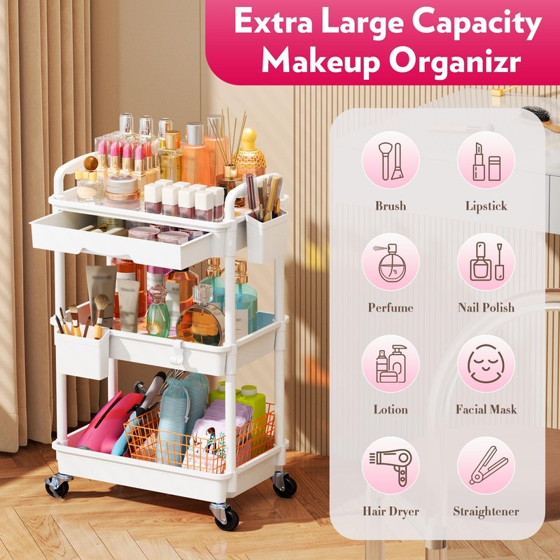 SUNALLY Makeup Cart Organizer with Drawers, Floor Skincare Organizers Vanity