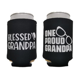 Tainada Neoprene Beer Beverage Drink Can Coolie Cooler Insulators (2 pcs,Double Sided Printing) + One Coaster (Blessed Grandpa)