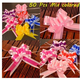 Elegant Gift Pull Bows for Birthdays Easter Christmas, 50 Pack Diameter Organza Yarn Pull Bows Gift Wrapping Wrap Ribbon Bow Wedding Car Decoration Centerpieces Gift (Mix 4.5 50p)