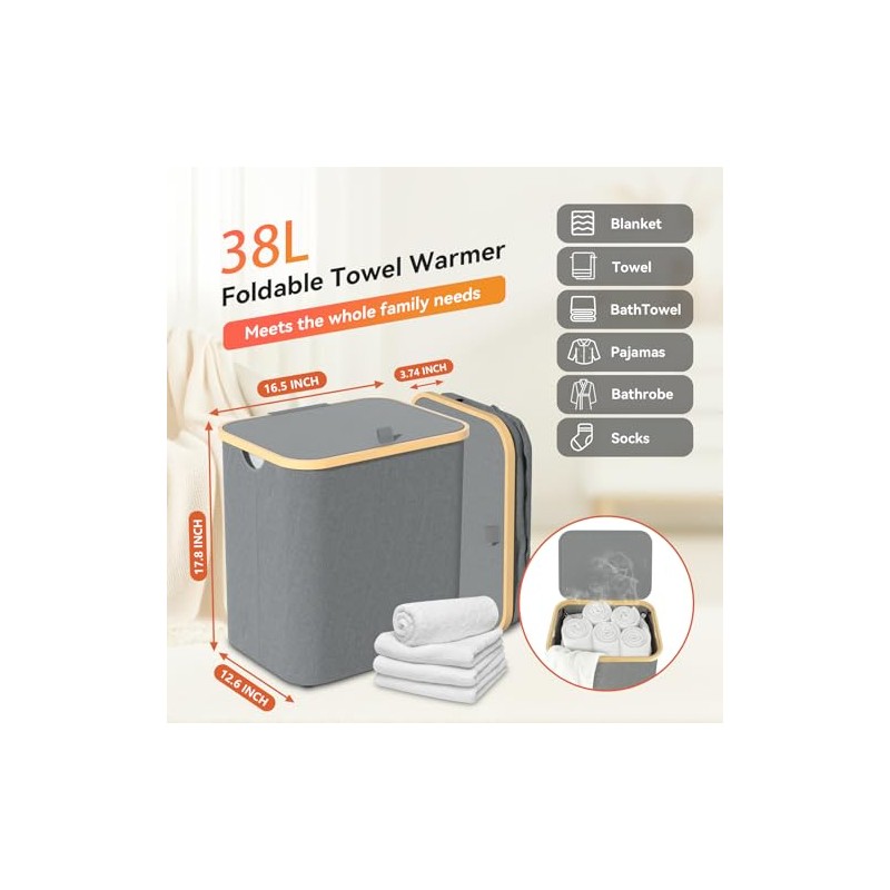 Towel Warmer & Laundry Basket 2-in-1, Foldable Towel Warmer for