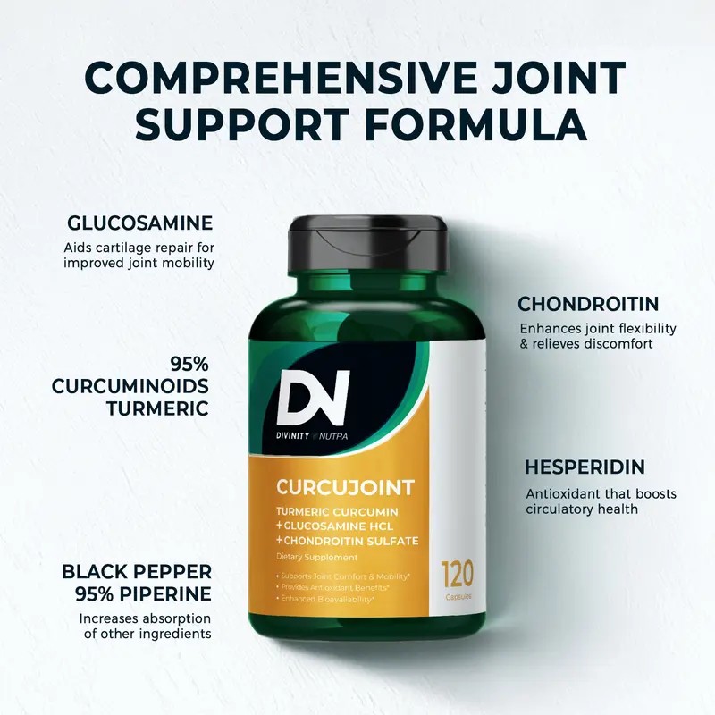 Divinity Nutra Joint Supplement – 120 Capsules with Turmeric Curcumin,