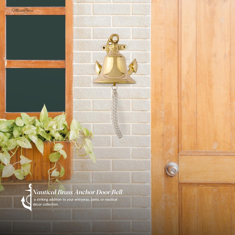 Nautical Brass Wall Mounted Hanging Bell with Rope, Marine Dinner