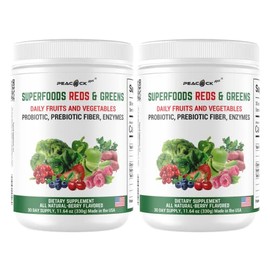 Peacock Max Superfoods Reds and Green Organic Daily Supplement Powder Plant-Based Vegan Non-GMO Antioxidants Prebiotics Probiotics (25.38 Ounce (Pack of 2))
