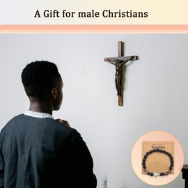 Catholic Baptism Gifts for Boys Men Cross Tiger Eye Bracelet Men Christian Religious Gifts for Him Christening Gift Ideas