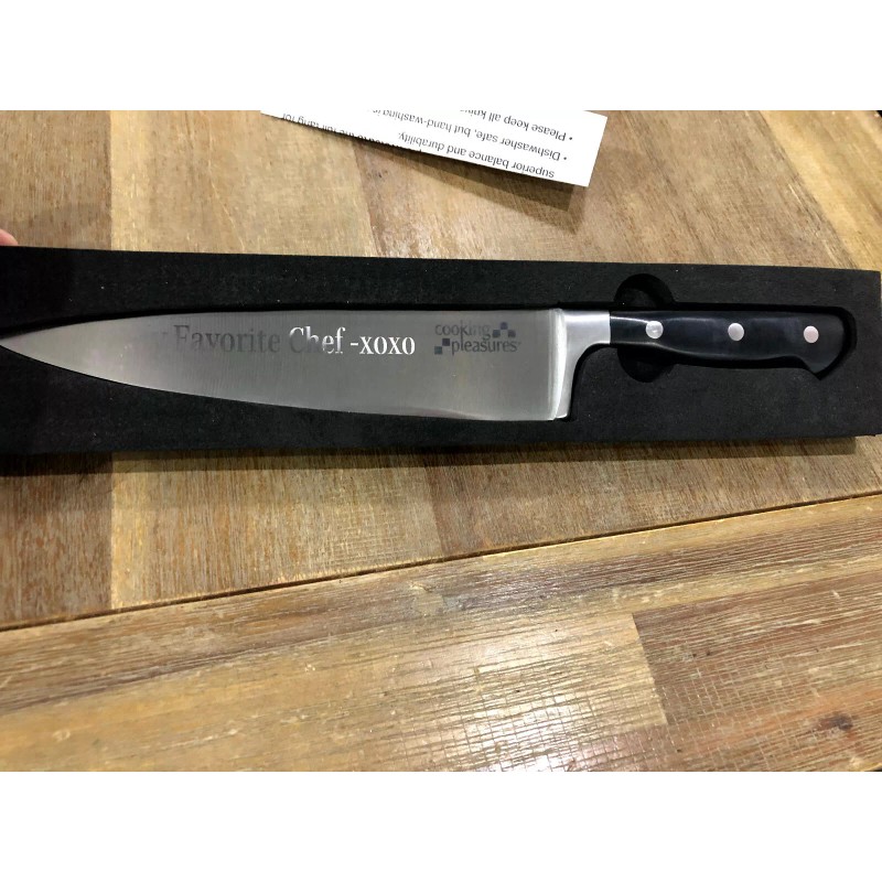 COOKING PLEASURES Chef's Knife, Stainless, Full Tang NEW! Engraving error