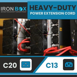 IronBox Electric C20 Plug to C13 IEC Connector Power Cord - 15A/250V, 14/3 AWG SJT - Heavy Duty Power Cable - Extension Cable - UL Listed Jumper Cord for Computer, Monitor & More (10ft, Blue)