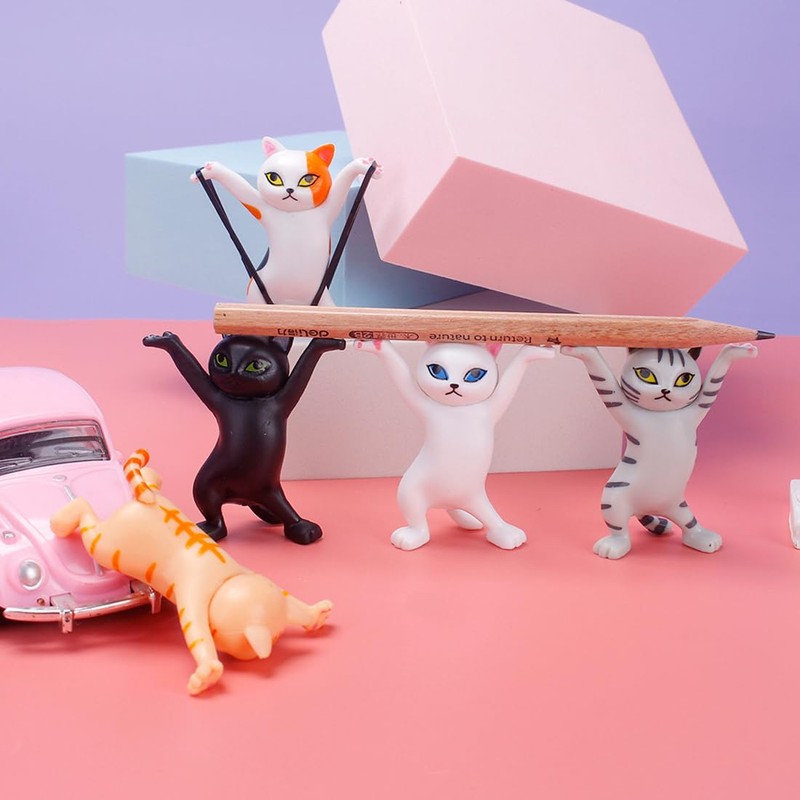 5 Pcs Dancing Cat Pen Holder Desk Pen Holder with
