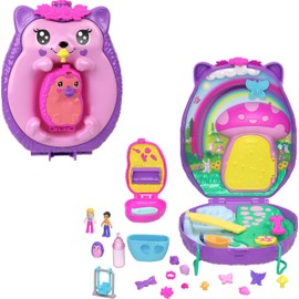 Polly Pocket 2-in-1 Travel Toy with 2 Micro Dolls and 16 Accessories, Hedgehog Purse Playset with Pet Theme, JBJ91