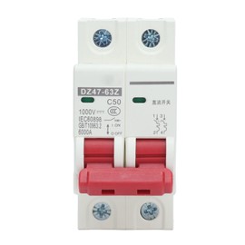DC Circuit Breaker, DC Isolator Switch DZ47-63Z-2P 1000V 50A for Photovoltaic Systems, Thermal Magnetic Trip, 35mm DIN Rail Mounting, PV Isolator Switch, Solar System Isolator