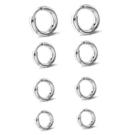 4 Pairs Small Hoop Earrings for Women Stainless Steel Post Skinny Hoop Earrings Set Titanium Steel Silver Hoop Earrings Girls Sleeping Earrings Multi Pierced Small Ball Stud Earrings, White