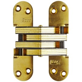 SOSS Invisible Hinge Model 220 for 2" Thick Material, 20 Minute Fire Rated, Zinc, Satin Brass Exterior Finish, Model Number 220US4, 12 x 1-1/2"
