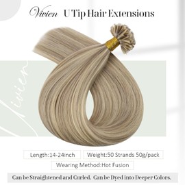 U Tip Hair Extensions Blonde Highlight Utip Hair Extensions Human Hair 22 Inch Ash Blonde with Light Blonde Remy U Tip Hair Extensions for Women 50g/50s