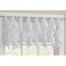 Sweet Home Collection Veritcal Kitchen Curtain Sheer Ruffle Waterfall Window Treatment Valance 24" or 36" Teir and Set Silver