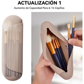 Estuche para Brochas de Maquillaje de Silicona,Soporte para Brochas de Maquillaje Magnético,Cierre Magnético Mejorado,Soporte de viaje Portátil Impermeable para Brochas (Caqui)