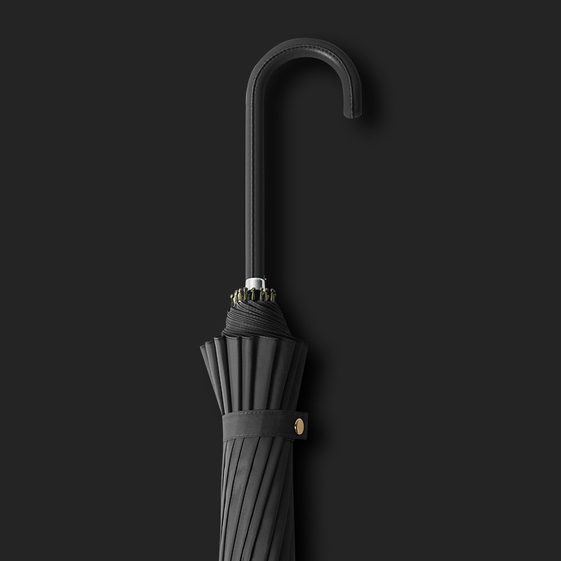 16 Bone Long Handled Umbrella Leather Handle Rain and Shine