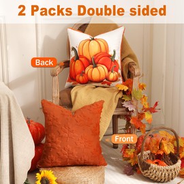 TOYPOPOR Fall Decorations 2 Packs Double Sided Throw Pillow Covers Orange Soft Faux Fur Maple Leaf Pillow Cases Autumn Harvest Thanksgiving Indoor Outdoor Home Decor for Living Room Porch Couch 20x20