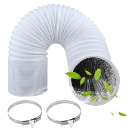 ComPDCVD White Exhaust Hose 150 mm Length 3 m PVC Flexible Aluminium Pipe Hose Aluminium Flexible Hose with 2 Hose Clips Stainless Steel for Air Conditioning Mobile Air Conditioning Tumble Dryer