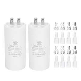 PATIKIL CBB60 30uF Run Capacitor,2 Pcs AC450V 4 Pin Double Insert with Sheath Spring, White