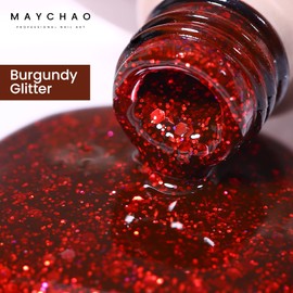 MAYCHAO Glitter Gel Nail Polish, 15ML Fiery Red Glitter Gel Nail Polish, Soak Off UV LED Nail Gel Polish Nail Art Starter Manicure Salon DIY at Home, 0.5 OZ