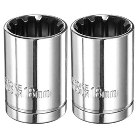 sourcing map 2pcs 12 Point Socket 1/2" Drive by 18mm Metric Shallow Socket Chrome Vanadium Steel 12-Point Standard Sockets Mechanic Hand Tool for Car Repair Mechanical Maintenance Home Use