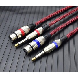 Mugteeve Unbalanced 1/4" TS Male to XLR Female Mono Cable, 6.6 Feet 6.35 mm Quarter Inch to 3pin XLR Microphone Cord, OFC Shield, Nylon Braided, Red Color, for Mixer/amp/Audio Interface, 2Pack