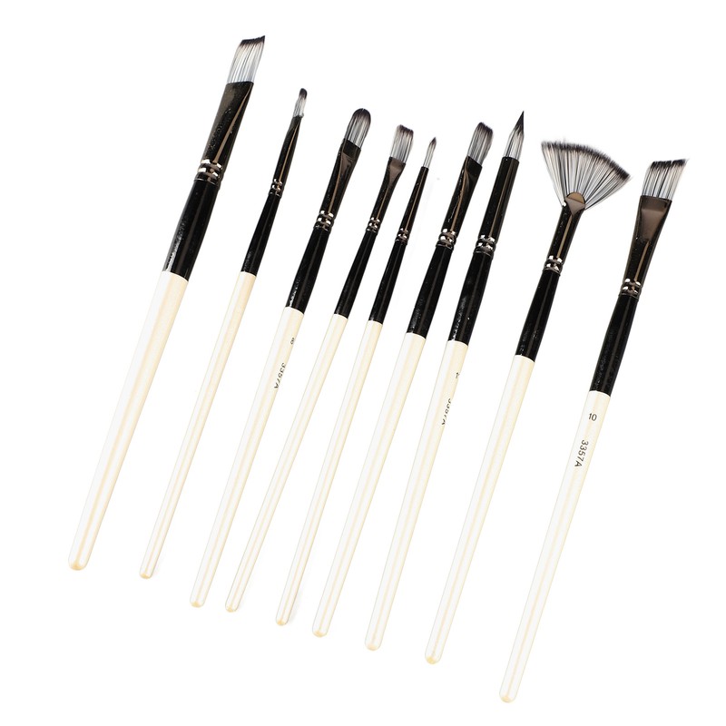 9pcs Gouache Watercolour Brushes Nylon Wool Rustproof Strong Water Absorption