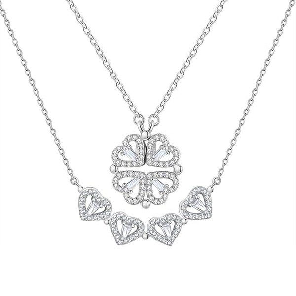 Hanaoops Necklace Women's Clover Chain Heart Shape Folding Chain Four