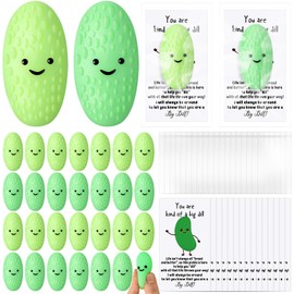 HyDren 100 Set Pickle Stress Ball Gifts Bulk Cute Pickle Squeeze Mini Stress Relief Ball Employee Appreciation Gifts Inspirational Cards for Students Coworker Christmas (Cucumber)