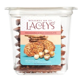 Laceys Gourmet Cookies | Light and Crispy Delicious Cookies | Handcrafted by Desserts On Us (8 Ounce Tub, Macadamia & Milk Chocolate)