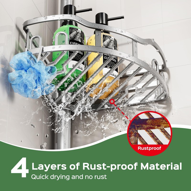 HAMITOR Shower Caddy Tension Pole: Rustproof Quick Install Corner Bathroom