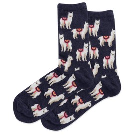 Hot Sox Women's Funny Animal Crew Socks-1 Pair Pack-Cool & Cute Wordplay Novelty Fashion Gifts, Llamas (Denim Heather), 4-10