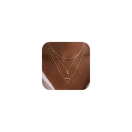 VIROMY Gold Initial Necklaces for Women Trendy,14K Gold Plated Tiny Layering bubble Letter L Necklace Heart Pendant letter choker Stackable Necklace Christmas Gifts Daily Jewelry