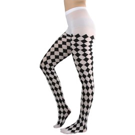 ToBeInStyle Women's Harlequin Designed Opaque Full Footed Pantyhose - BLACK/WHITE