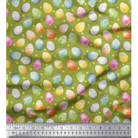 Soimoi Green Cotton Jersey Fabric Egg Easter Print Fabric BTY 58 Inch Wide