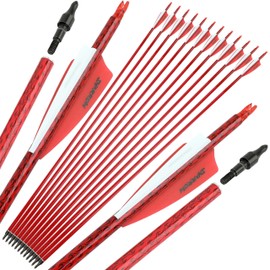 wolfman 30 Inch Archery Carbon Arrow Practice Hunting Arrows Spine 500 with Removable Tips Targeting Arrows for Compound & Recurve & Long Bow 6/12pcs (12, Red)